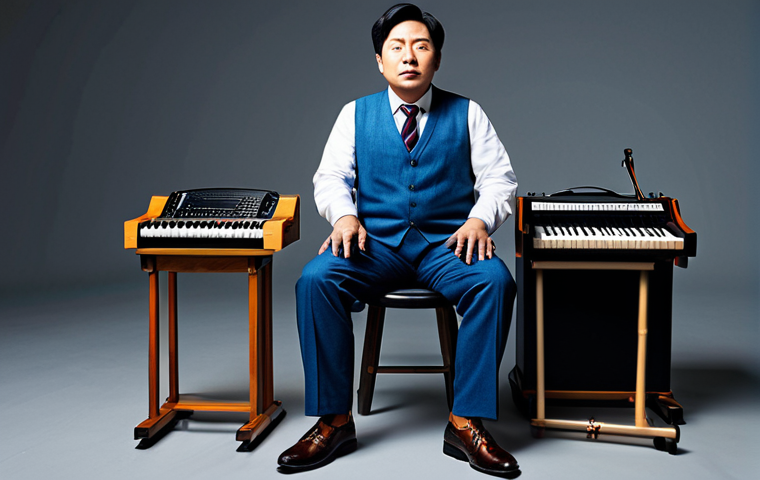 **
A versatile artist, Lee Sangmin, transitioning from music to comedy, fully clothed, in appropriate attire. The background showcases elements of both musical instruments and comedic props, safe for work, professional, perfect anatomy, natural proportions.
**